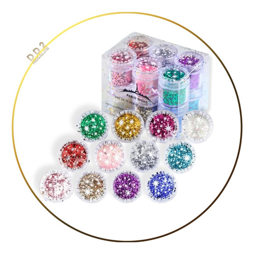 Set X4 Potes Glitter Strass Gibre Surtidos P/decoración Uña