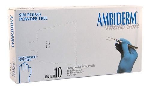 Guantes descartables antideslizantes Ambiderm Soft color azul talle G de nitrilo x 10 unidades