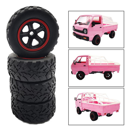 4 Piezas De Neumáticos De Rueda De Coche Rc Para Negro Rojo