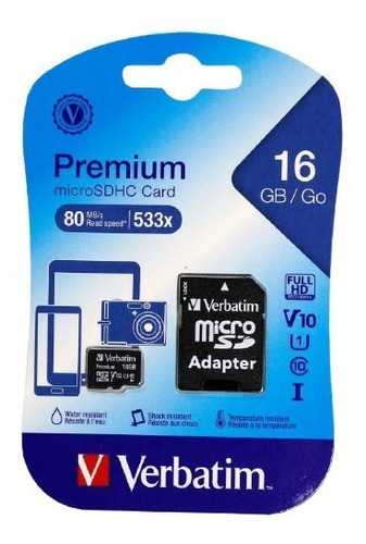 Memoria Verbatim Micro Sd 16gb C/10 Premium