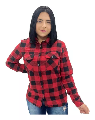 Camisa Xadrez Feminina Casual Ingles Manga Longa Vermelha