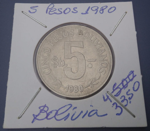 Bolívia: Bela Moeda De 5 Pesos De 1980 - 31 Mms - Escassa