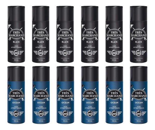 Kit Desodorante Spray Tres Marchand 100ml Black + Ocean 12un