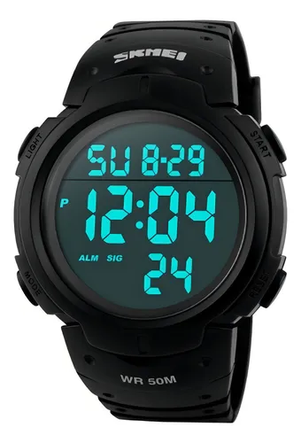 Reloj Skmei Deportivo Sumergible Alarma Visión Nocturna Clic Correa Negro Bisel Negro