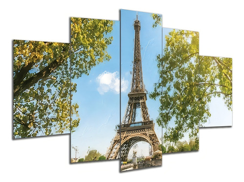 Set 5 Placa Decorative Quadro Paris Torre 3D Borda Infinita