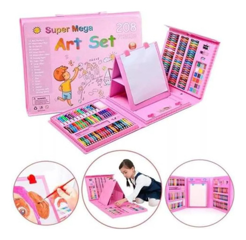 Set Arte Maleta X208 Piezas Caballete Crayon Acuarela Plumon