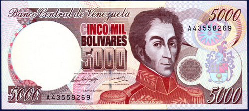 Billete De 5000 Bolívares A8 Mayo 12 1994 Simón Bolívar