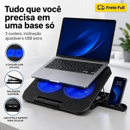 Suporte Notebook Dgx Base Mesa Led Refrigerada Ventilação 2 Cooler