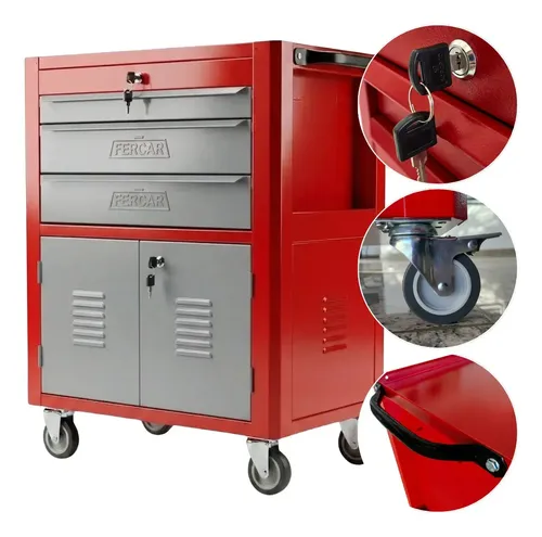 Carrinho De Ferramentas 03 Gavetas C-06 Vermelho - Fercar
