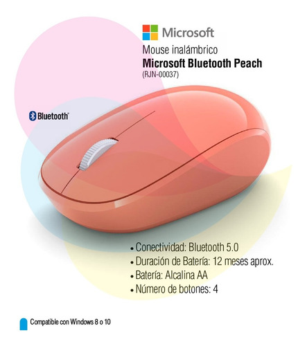 Imagen 2 de 5 de Mouse Microsoft Bluetooth Peach Rjn-00037 Cuo