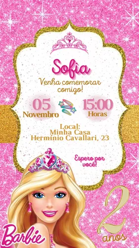 Convite Barbie Princesa Digital Virtual Whatsapp