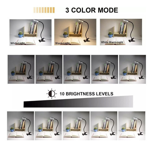 Jjdpde Lámpara De Lectura Usb Con Clip De Construcción Color