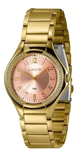 Relógio Lince Feminino Social Dourado Lrgj157l R2kx Cor do fundo Rosa