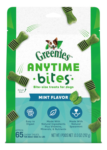 Dog Treats Greenies Anytime Bites, Sabor A Menta, Bolsa De 2