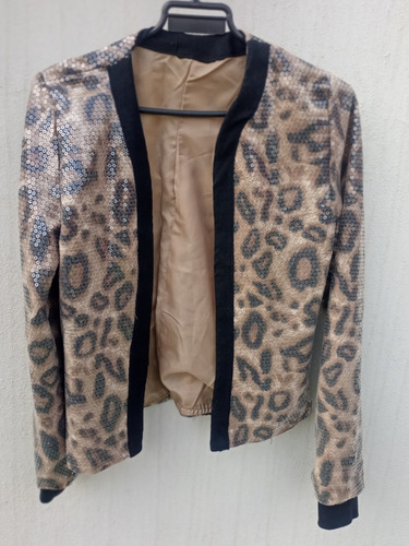 Chaqueta Blazer Animal Print Con Lentejuela Manga Larga 