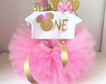 Tutu Minnie Cumpleaños Esponjado  Glitter Personalizado