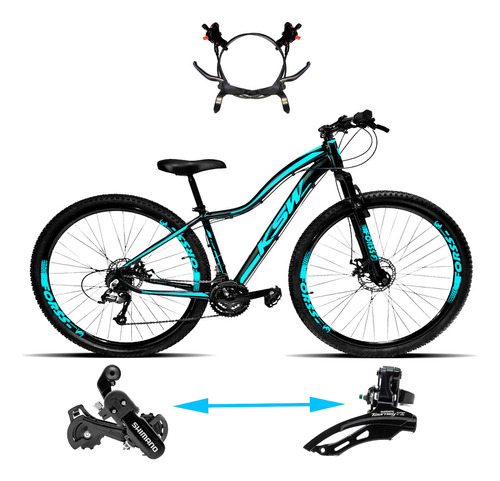 Mountain bike KSW MWZA aro 29 15" 24v freios de disco hidráulico câmbios Shimano cor azul/preto