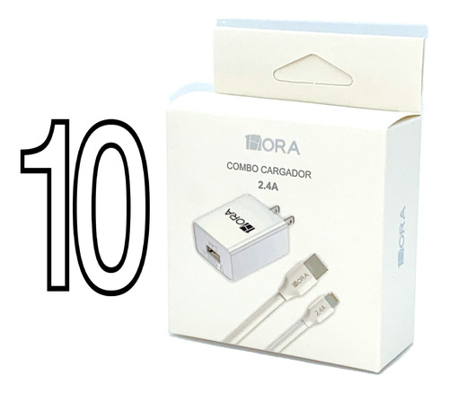 Pack 10 Cargadores 1hora Para Iphone Carga Rapida 12w 2.4a Blanco