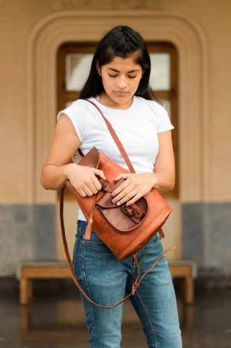 Mochila De Cuero Vintage Pequeña