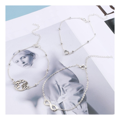 Yheakne Tobillera Con Mapa En Capas Boho, Pulsera De Tobillo