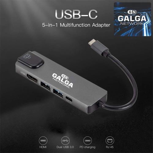 Imagen 6 de 10 de Adaptador Usb C Hub 5 En 1 Hdmi 4k/1tipoc/2usb 3.0/1rj45lan