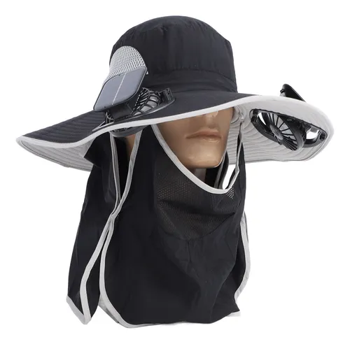 Black Black Solar Fan Hat Wide Brim Outdoor Fishing