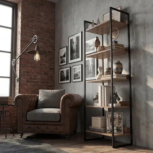 Estante Para Livros Estilo Industrial Armário Multiuso Com 5 Prat...