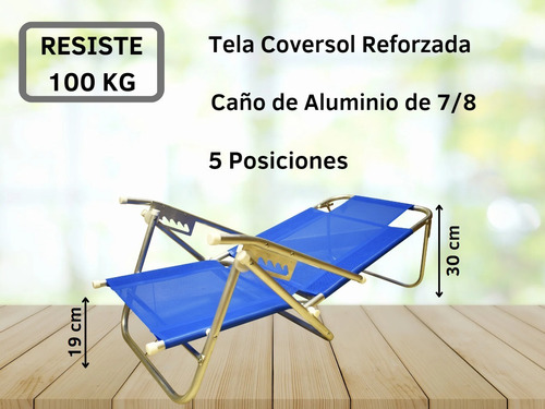 Imagen 5 de 10 de Reposera Playera De Aluminio- 5 Posiciones Baja- Disentino®