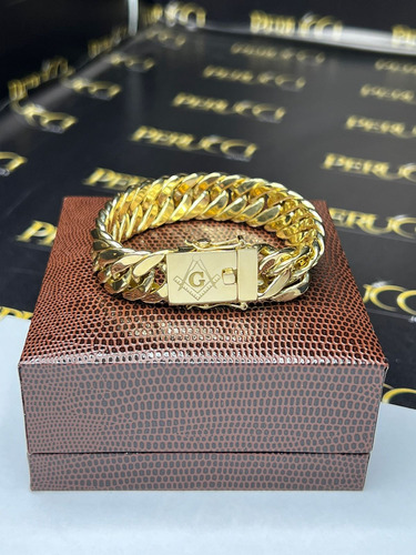 Pulseira Elos Duplos 25 Gramas Ouro 18k 750 Fecho Maçom