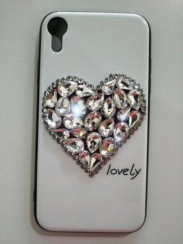 Funda Blanca Corazón Piedras Blancas Compatible iPhone XR