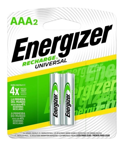 Imagen 1 de 6 de Blister 2 Pilas Recargables Triple Aaa Energizer 700mah 1,2v