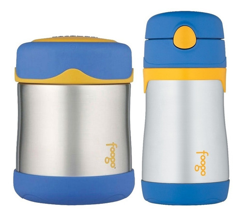 Garrafinha Térmica + Pote Térmico Foogo Azul/amarelo Thermos