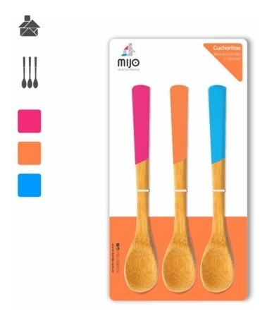 Imagen 2 de 3 de Cucharitas Untadores Set X3 Madera Colores