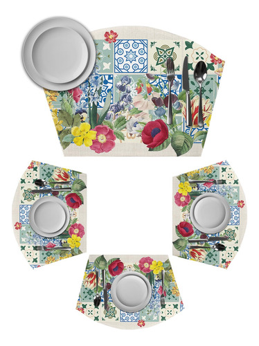 Spring Floral Placemats Set Of 4 For Dining Table Woven Blue