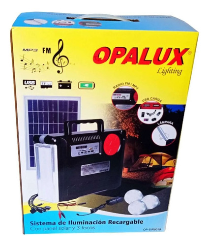 Sistema D Iluminacion Recargable Panel Solar 3 Focos Opalux 