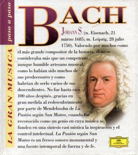Bach San Mateo La Musica Paso A Paso Cd Deustche Grammophon