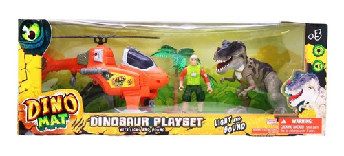 Set Dinosaurio Mat Helicoptero Figura Con Luz Y Sonido Dino