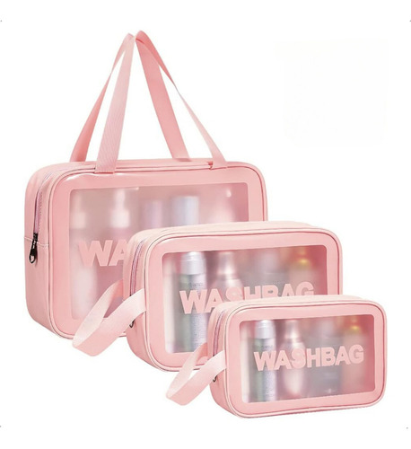 Neceser Mujer Portacosmeticos Washbag Carmela Set De 3 Piezas Originales De Pvc Rosa Amplios Para Llevar Maquillaje Cosméticos Artículos De Baño Impermeables Y Resistentes. Ideal Para Viajes
