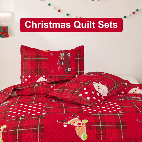 Smuge Navidad Colcha Colcha Sets Queen Size - Santa C...