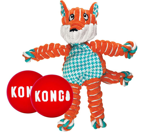Kong - Floppy Knots Fox Y 2 Signature Balls - Para Perros Gr
