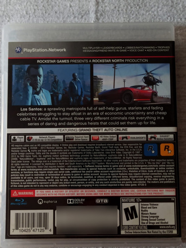 Grand Theft Auto V Gta Ps3 Playstation 3 Con Mapa (Usado)
