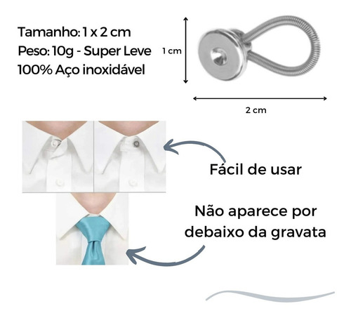 Like Tie Kit 10 Extensor Colarinho De Camisa Metal Inox Cor Prateado