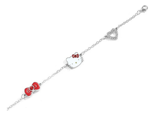/ V Pulsera Importada Hello Kitty Baño De Plata