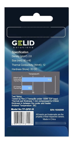 Imagen 2 de 4 de Pad Térmico Gelid Gp-extreme Tp-gp01-b 12w 80x40x1,0mm