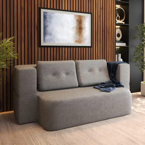 Sofá Vistra Modular Vira-cama Sofá Bouclé Cinza Compacto, Confort...