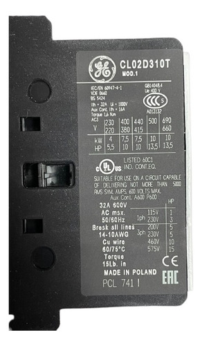 Cl02d310td Contactor 3p, 1na,60hz,24vcd Ge