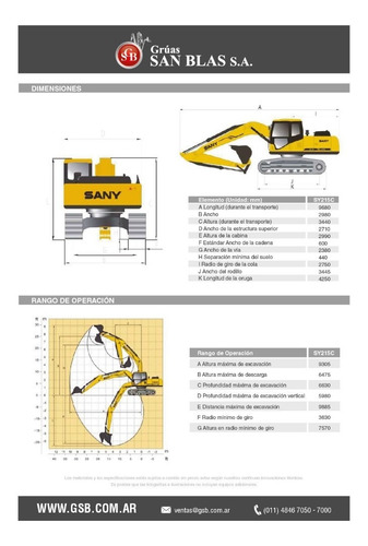 Excavadora Sany Sy215c (21 Toneladas), Desde