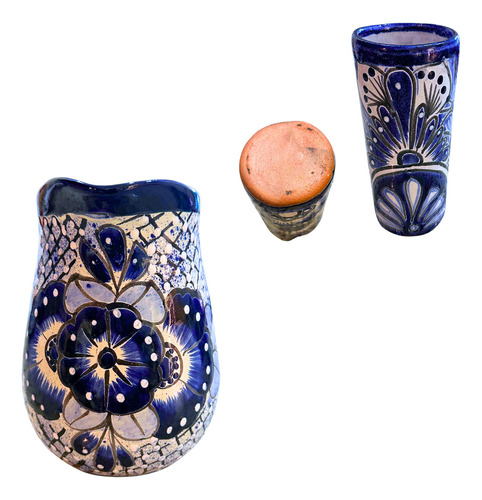 Jarra Con Vasos En Talavera Talavera Tradicional Color Azul