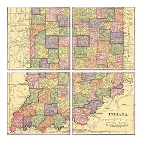 Indiana Coaster Of Vintage Map (set Of 4)