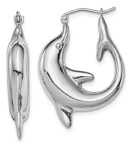 Juego Aretes Aro Redondos Plata 925 Con Diseño Delfin Para E